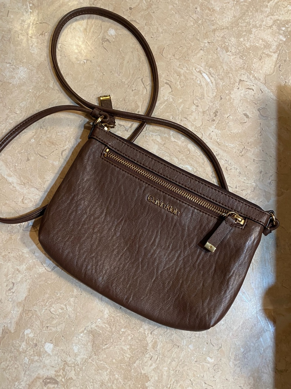 Calvin Klein Brown Leather Crossbody with Gold Accents - Picture 3 of 3